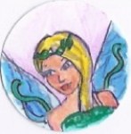 My older daughter's beautiful interpretation of a sea nymph. This button was very popular with little girls.